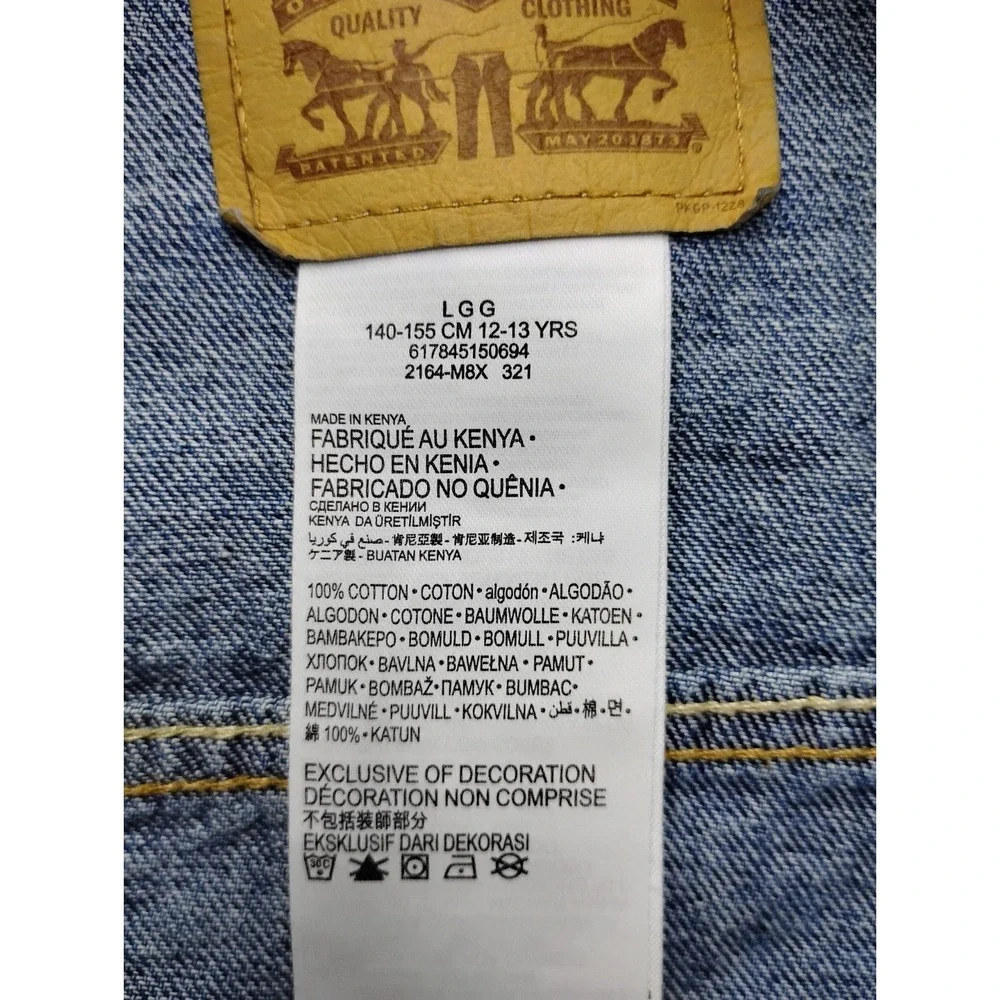 Levis Denim Trucker Jacket Youth Large Blue 12-13 Years Unisex Western Chore